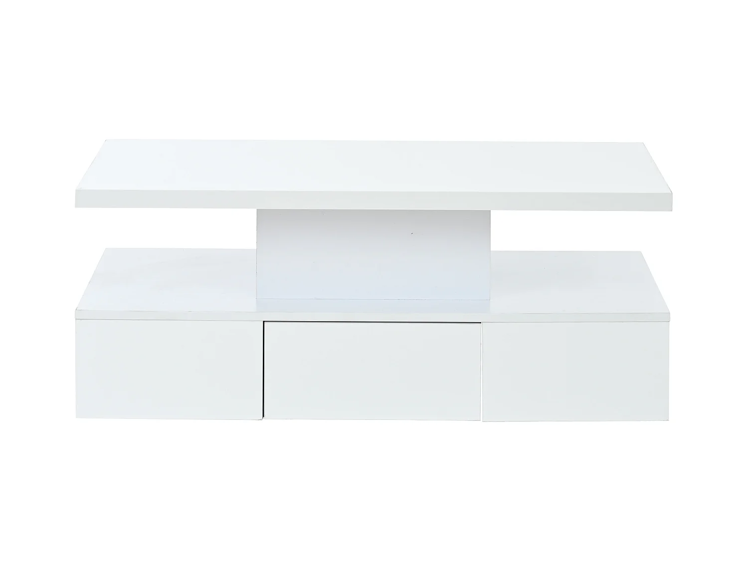 Table basse blanche avec tiroir et lumières LED 16 couleurs, design double couche