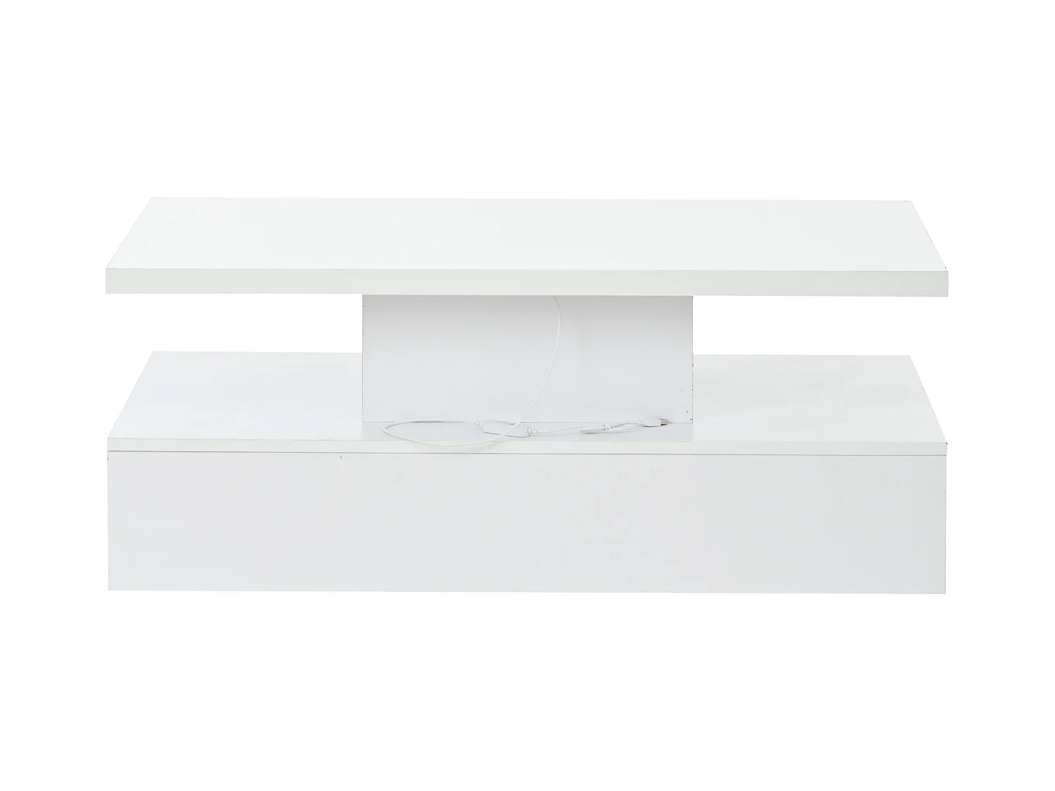 Table basse blanche avec tiroir et lumières LED 16 couleurs, design double couche