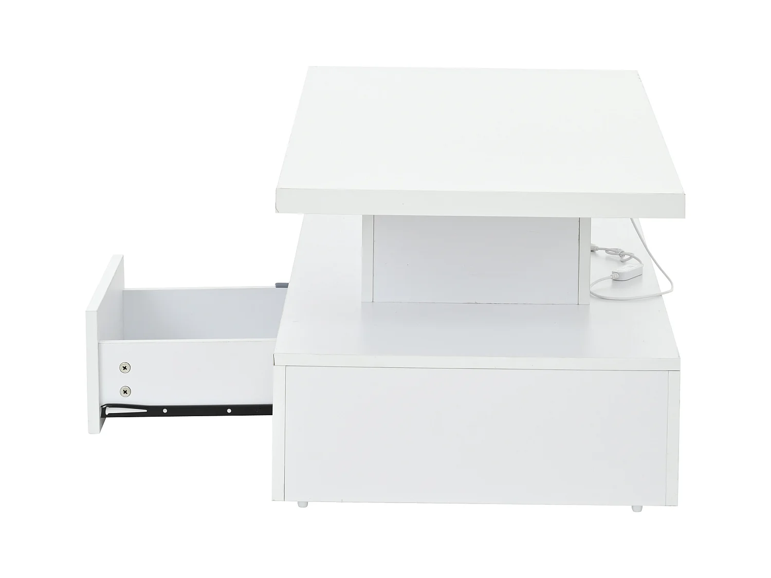 Table basse blanche avec tiroir et lumières LED 16 couleurs, design double couche