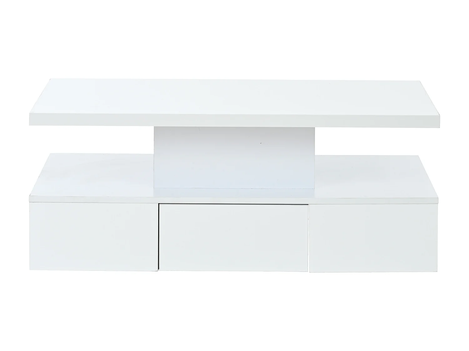 Table basse blanche avec tiroir et lumières LED 16 couleurs, design double couche