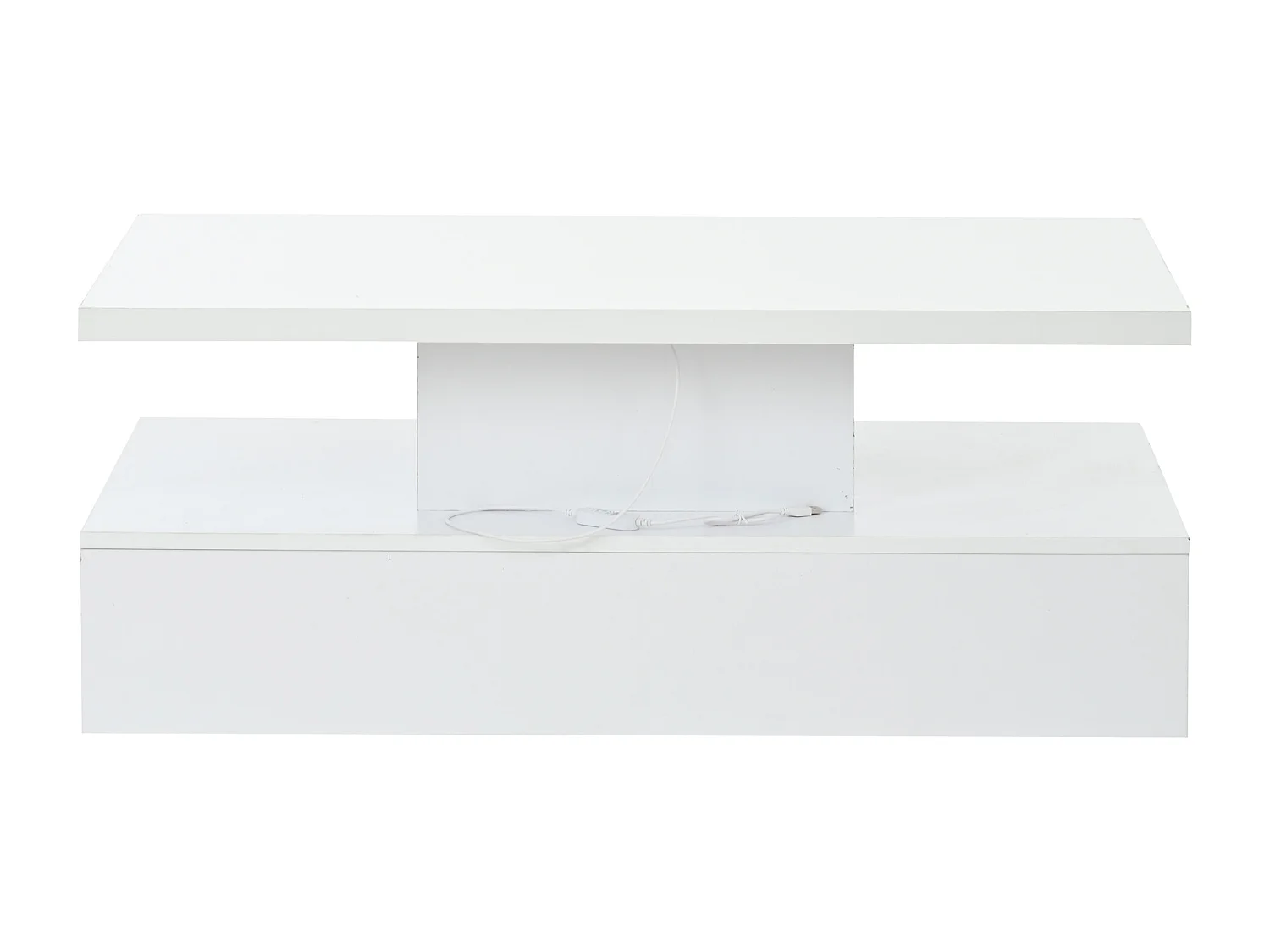 Table basse blanche avec tiroir et lumières LED 16 couleurs, design double couche