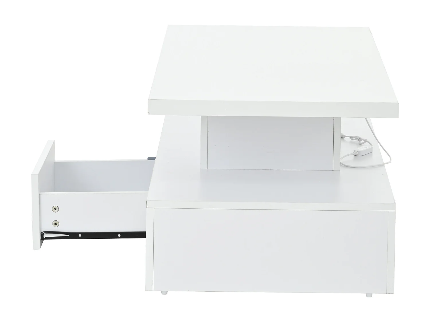 Table basse blanche avec tiroir et lumières LED 16 couleurs, design double couche