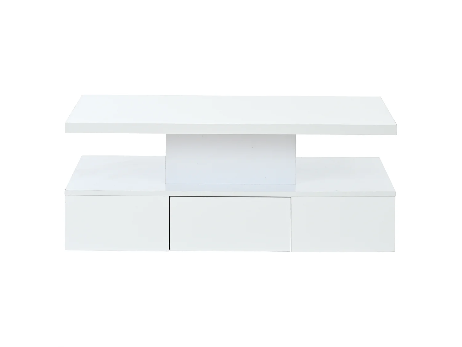 Mesa de centro branca com gaveta e luzes LED de 16 cores, design de camada dupla