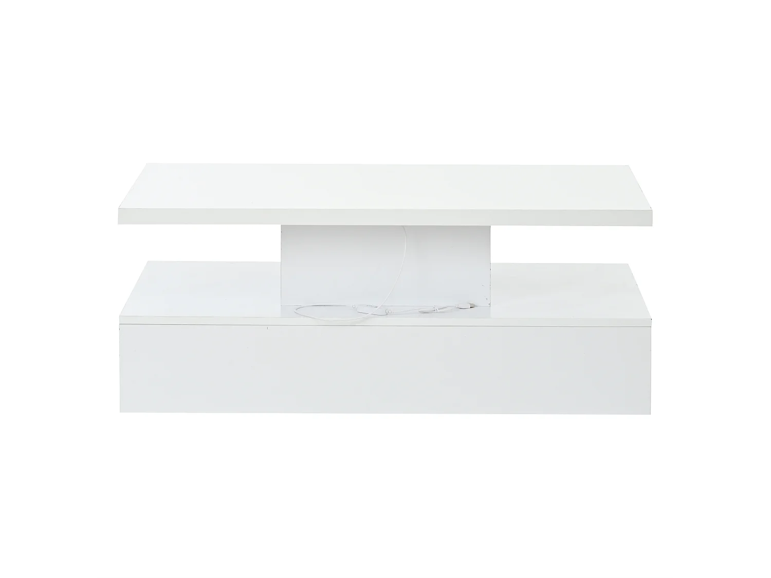 Mesa de centro branca com gaveta e luzes LED de 16 cores, design de camada dupla