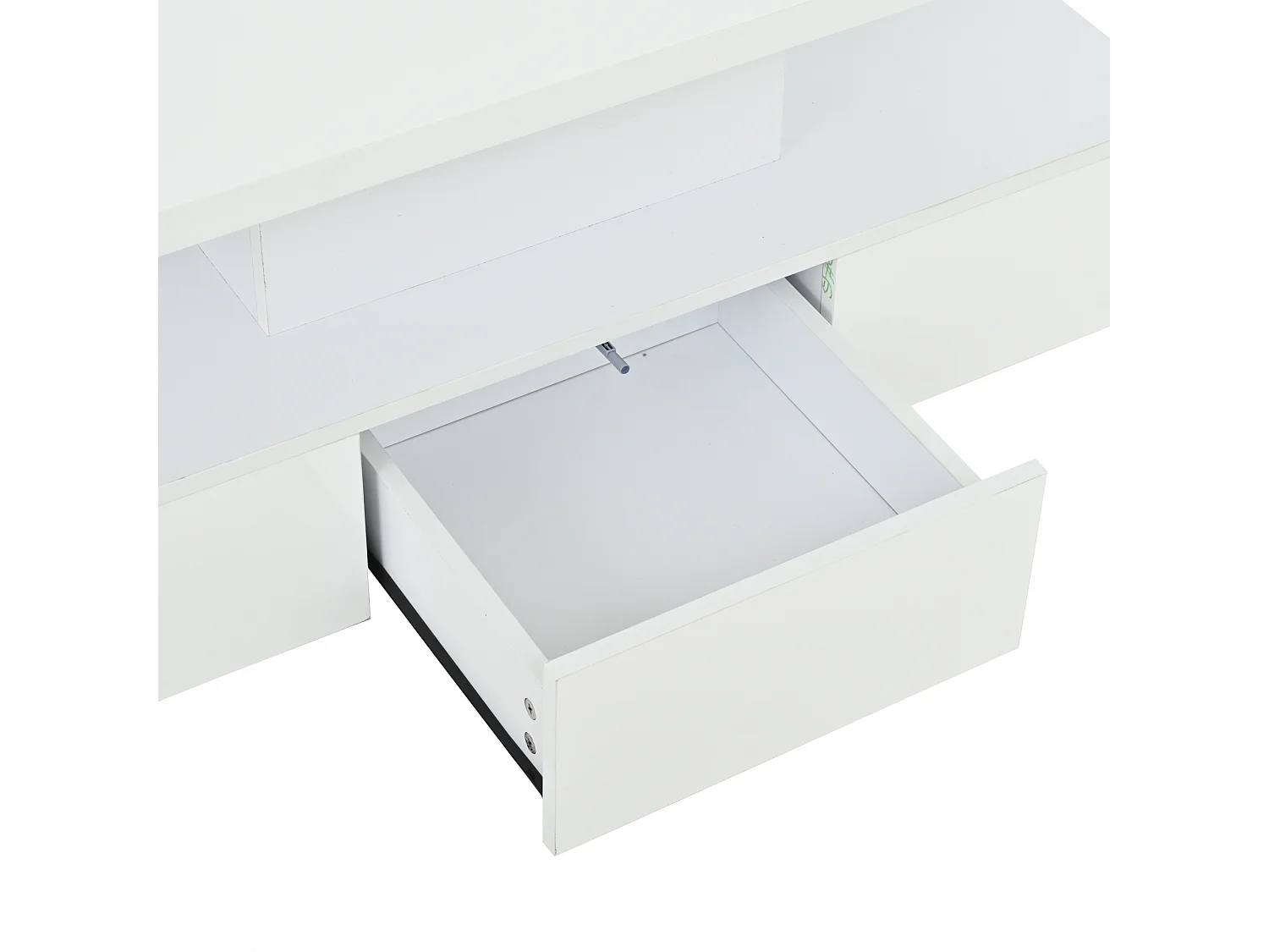 Mesa de centro branca com gaveta e luzes LED de 16 cores, design de camada dupla