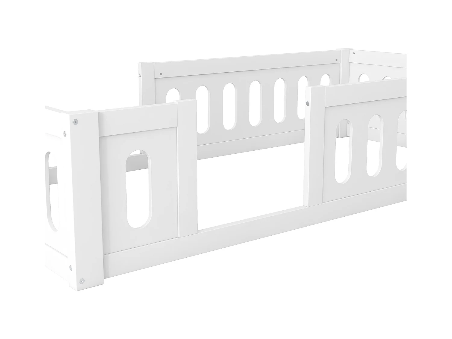 Lit enfant blanc 90x200cm avec barrière semi-fermée, sans sommier à lattes