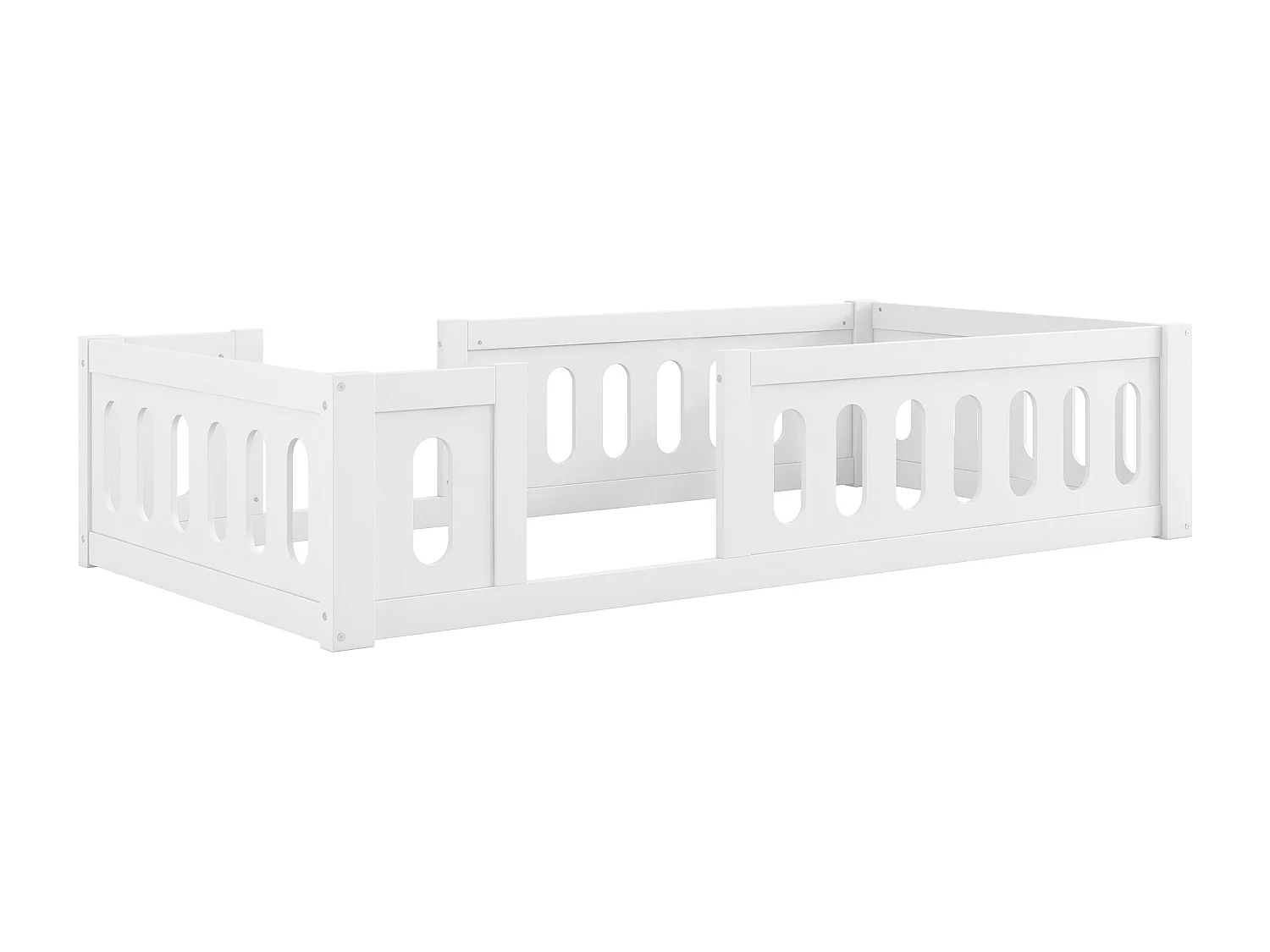 Lit enfant blanc 90x200cm avec barrière semi-fermée, sans sommier à lattes