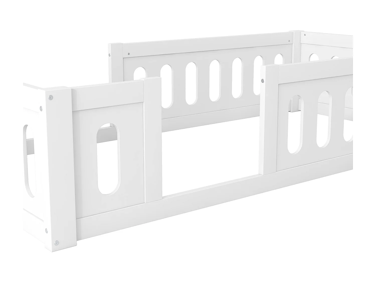 Lit enfant blanc 90x200cm avec barrière semi-fermée, sans sommier à lattes