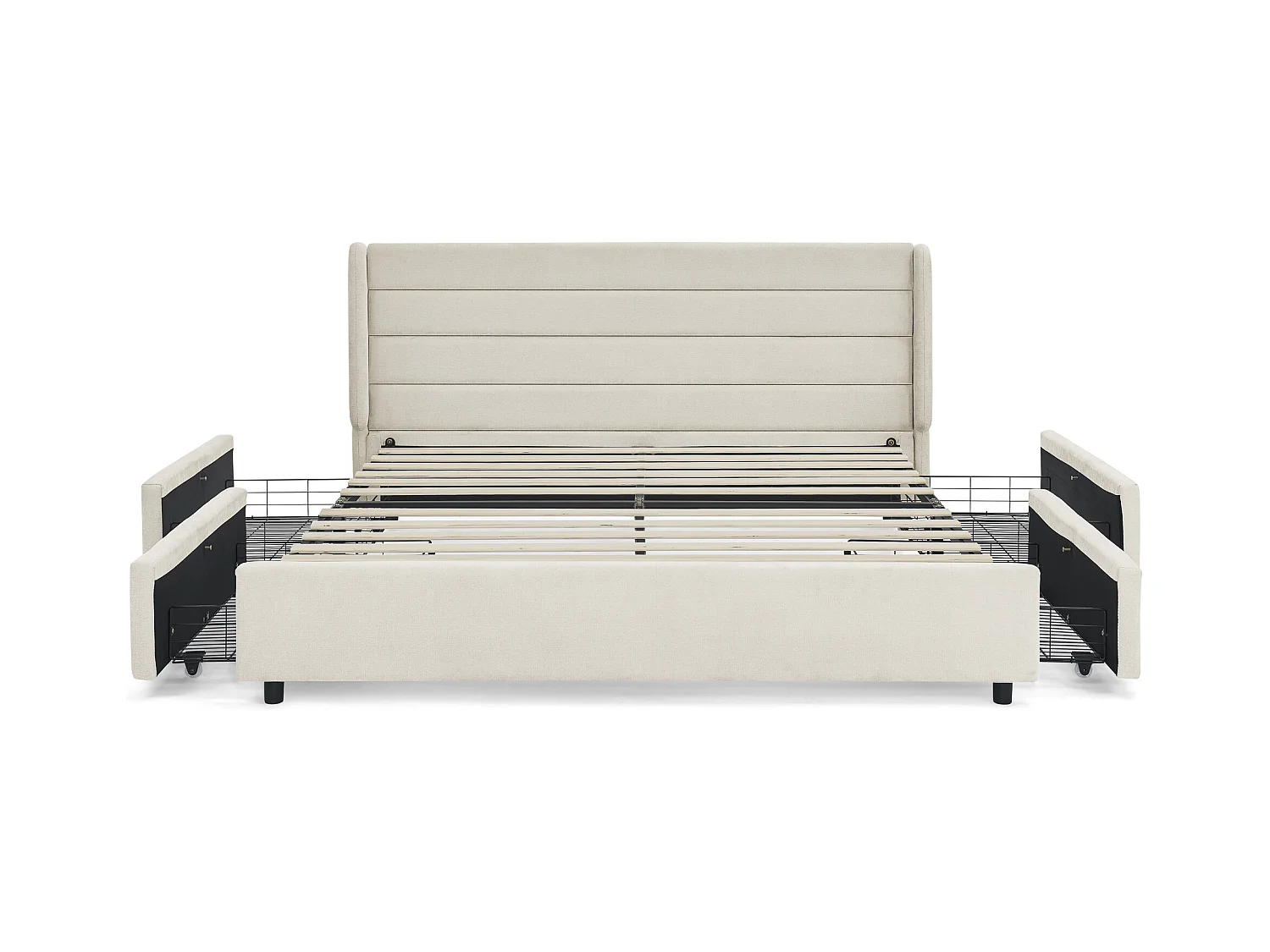 Cama doble adulto 160x200 cm con 4 cajones, tejido chenilla beige, sin colchón