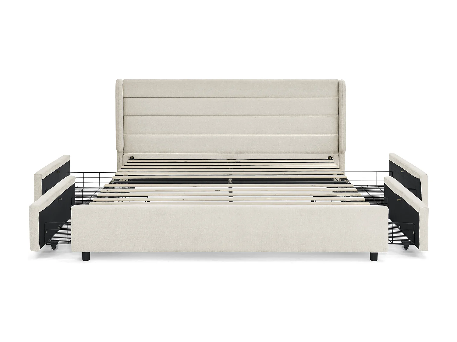 Lit double adulte 160 x 200 cm avec 4 tiroirs, tissu chenille beige, sans matelas