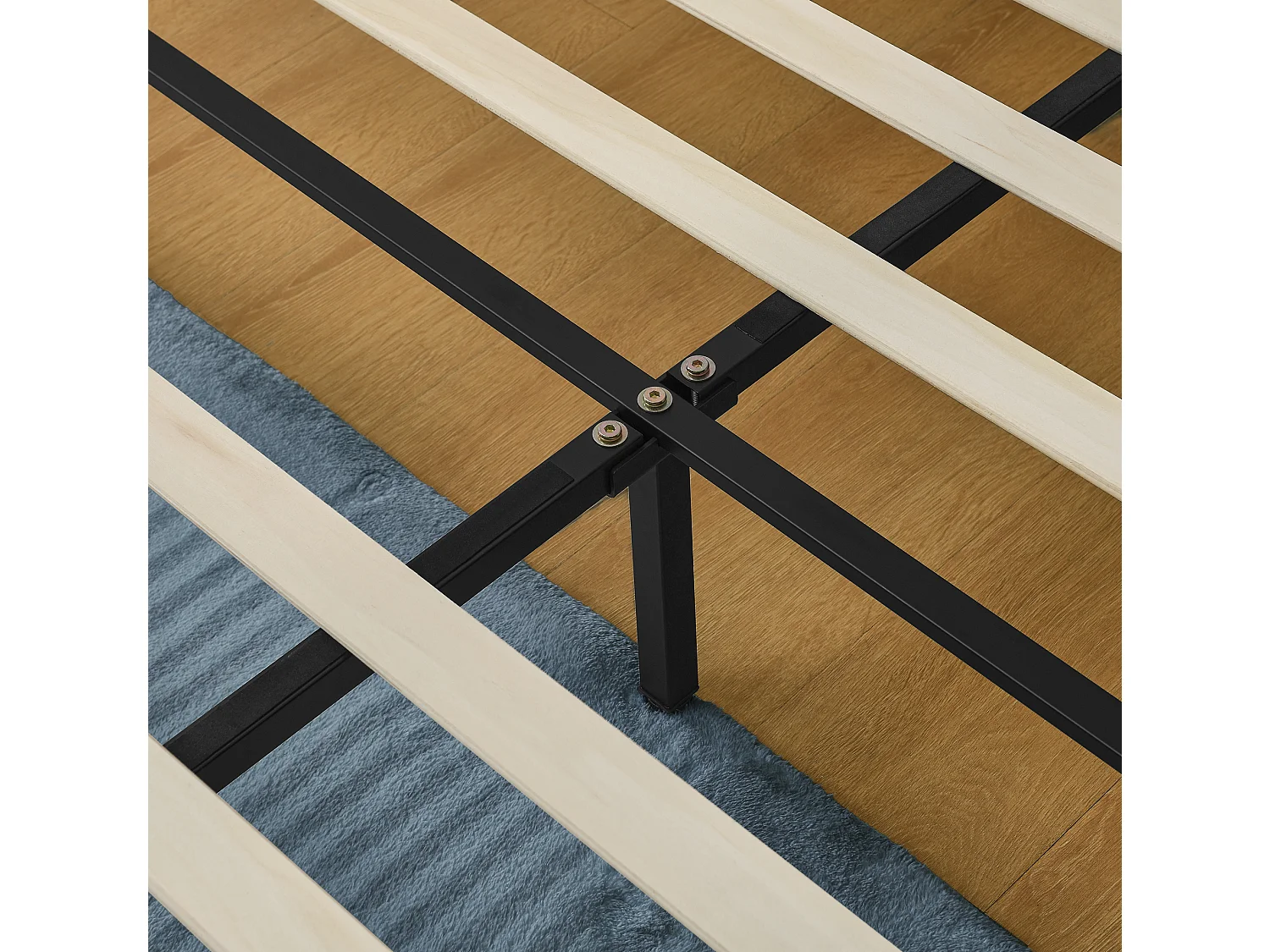 Lit double 140 x 200 cm avec 4 tiroirs, tissu chenille beige, sans matelas