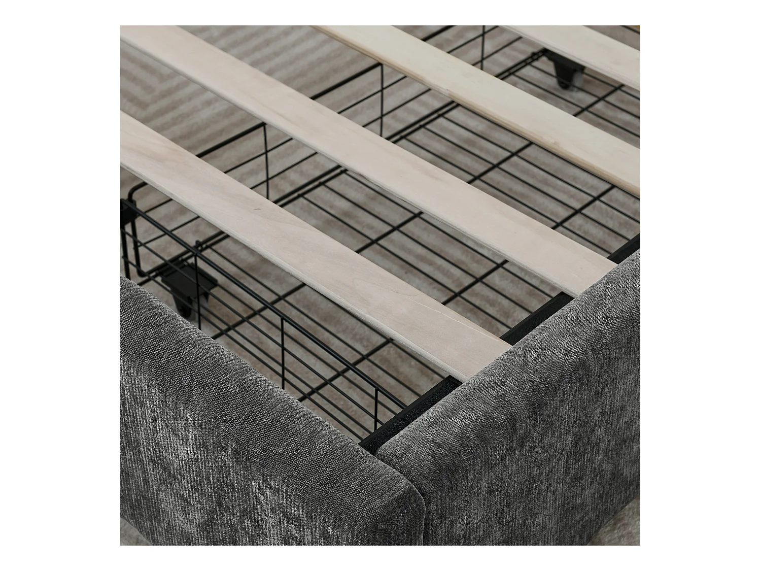 Cama doble adulto 160x200 cm con 4 cajones, tejido chenilla gris oscuro, sin colchón