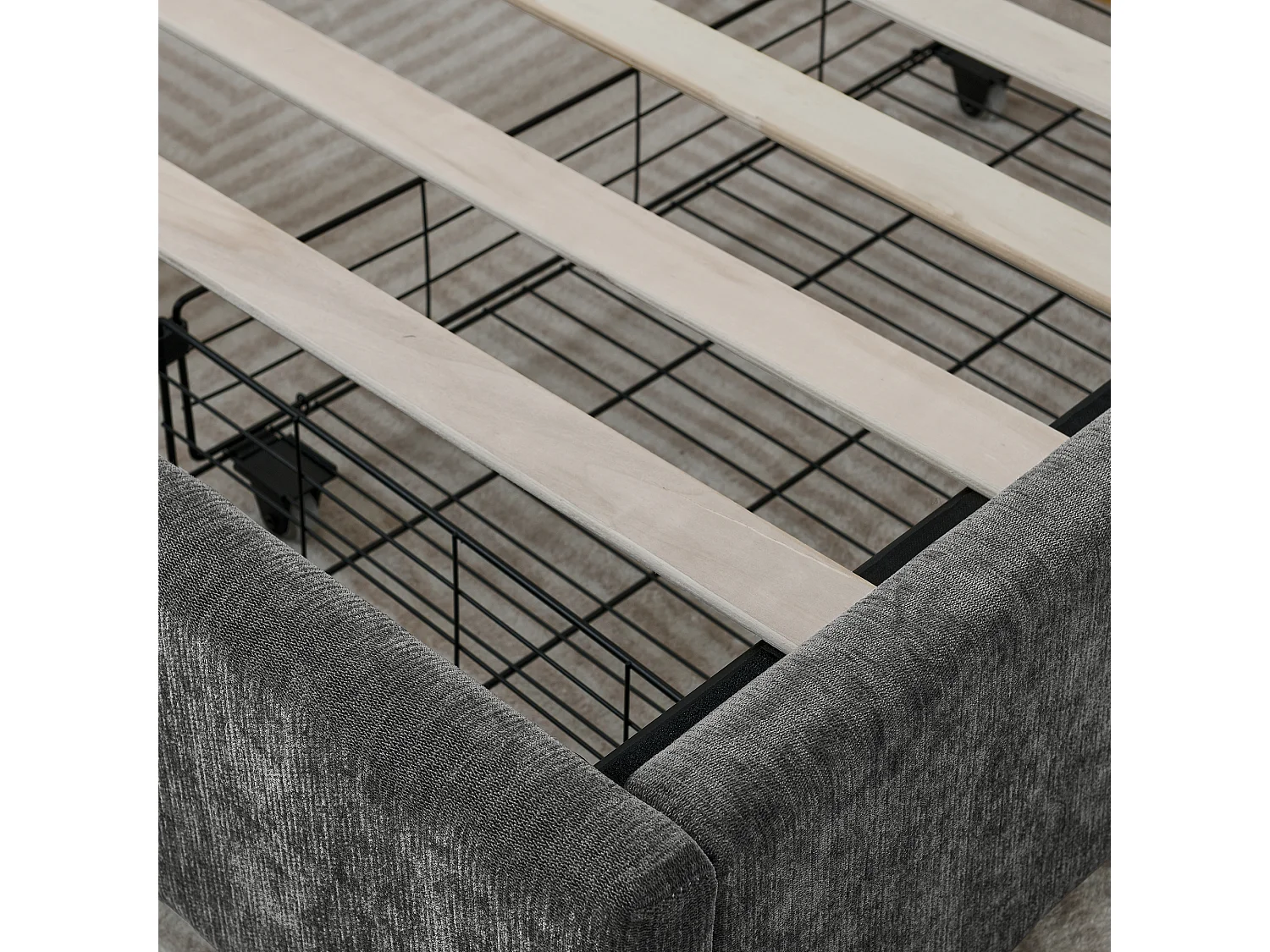 Lit double adulte 160 x 200 cm avec 4 tiroirs, tissu chenille gris foncé, sans matelas