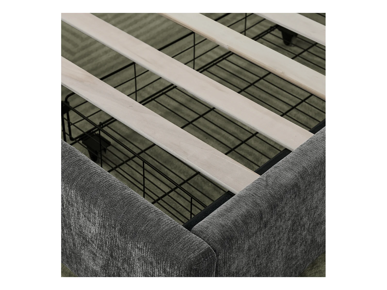 Cama de matrimonio 140x200 cm con 4 cajones, tejido chenilla gris oscuro, sin colchón