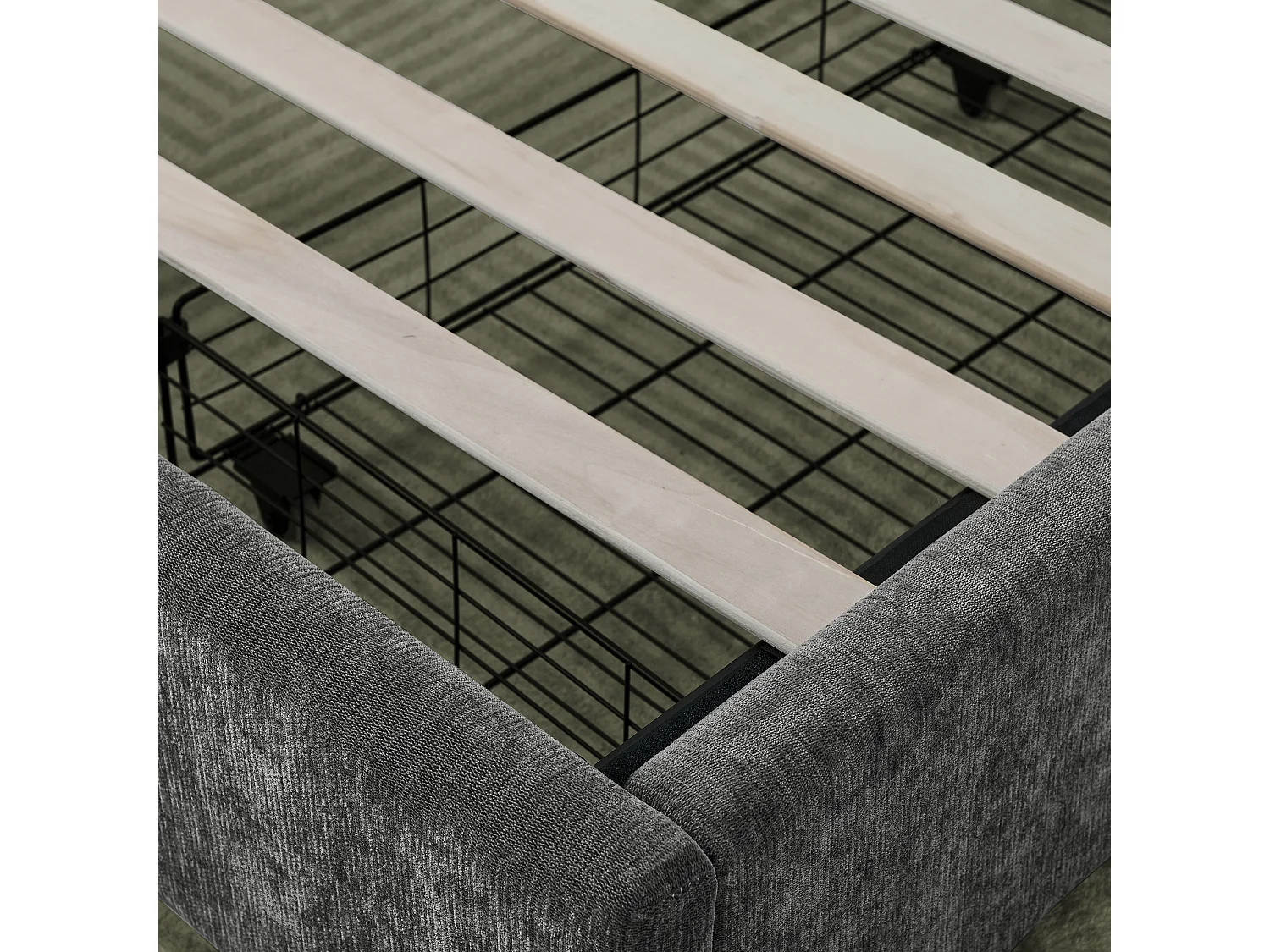 Lit double 140 x 200 cm avec 4 tiroirs, tissu chenille gris foncé, sans matelas