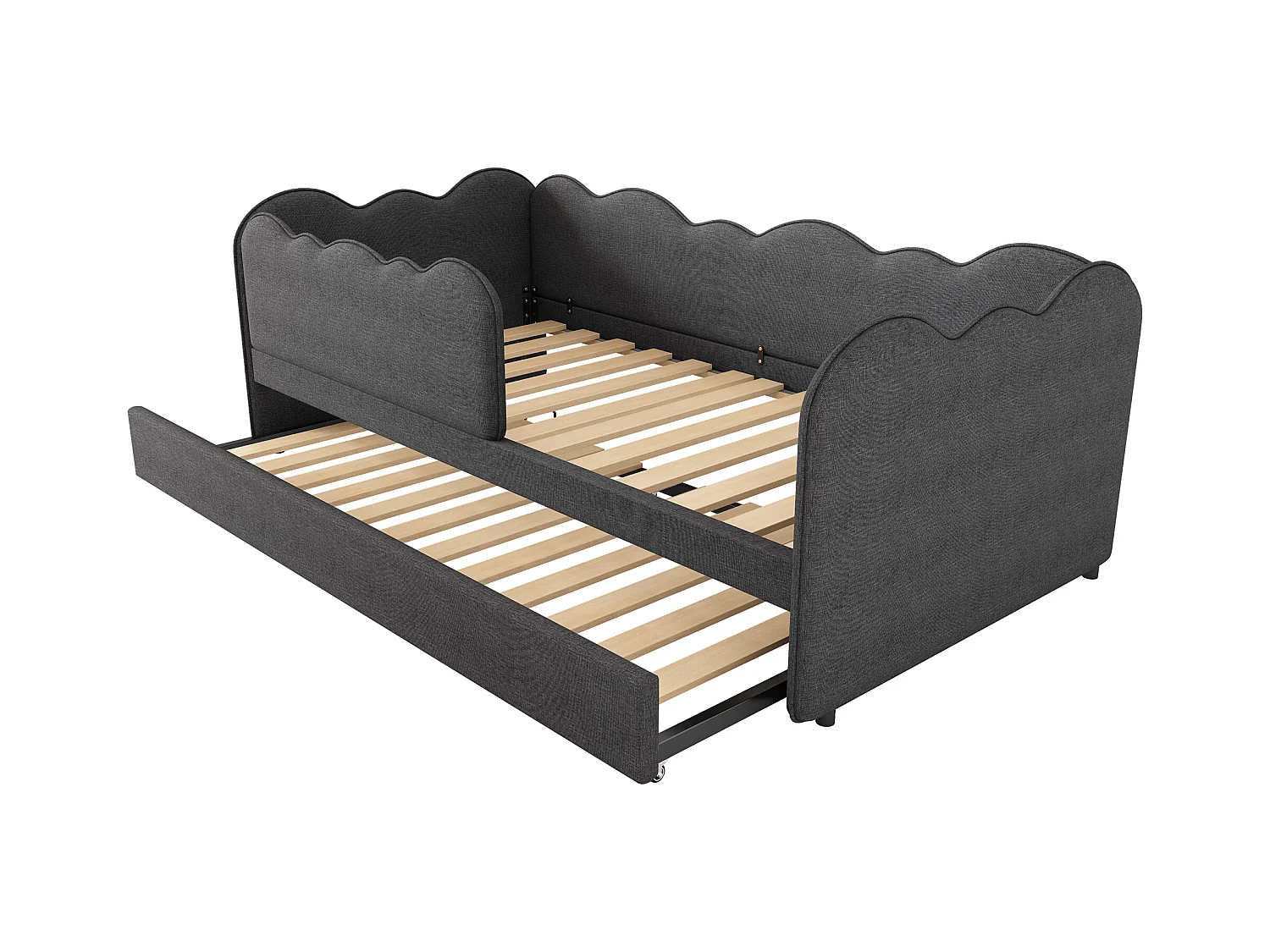 Divano letto 90x190cm con letto estraibile 90x190cm, forma a nuvola, tessuto di lino grigio