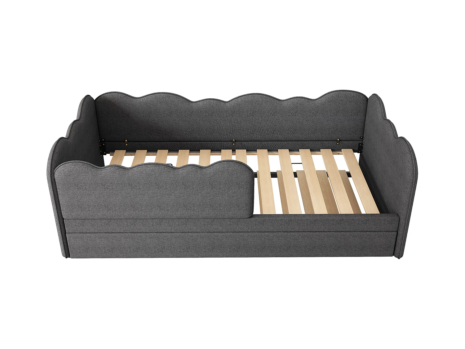 Divano letto 90x190cm con letto estraibile 90x190cm, forma a nuvola, tessuto di lino grigio