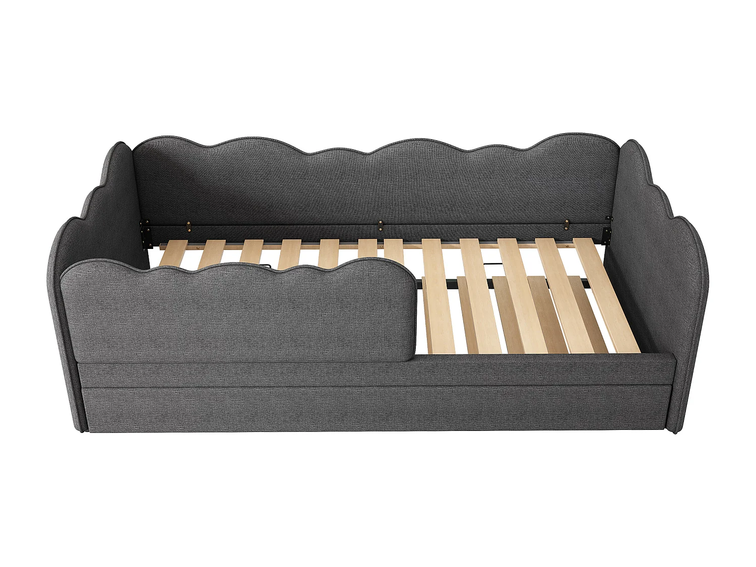 Lit banquette 90x190cm avec lit gigogne 90x190cm, forme nuage, tissu lin gris