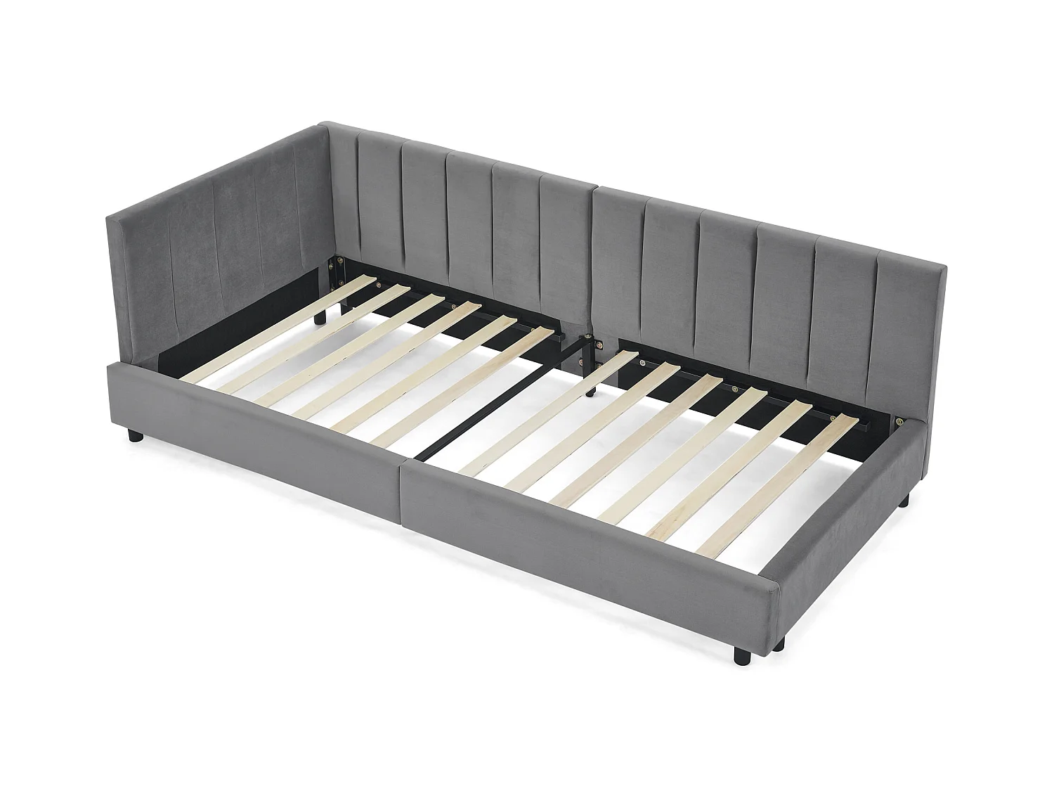 Eenpersoons slaapbank 90x200cm met hoge rugleuning, lattenbodem, grijs fluweel