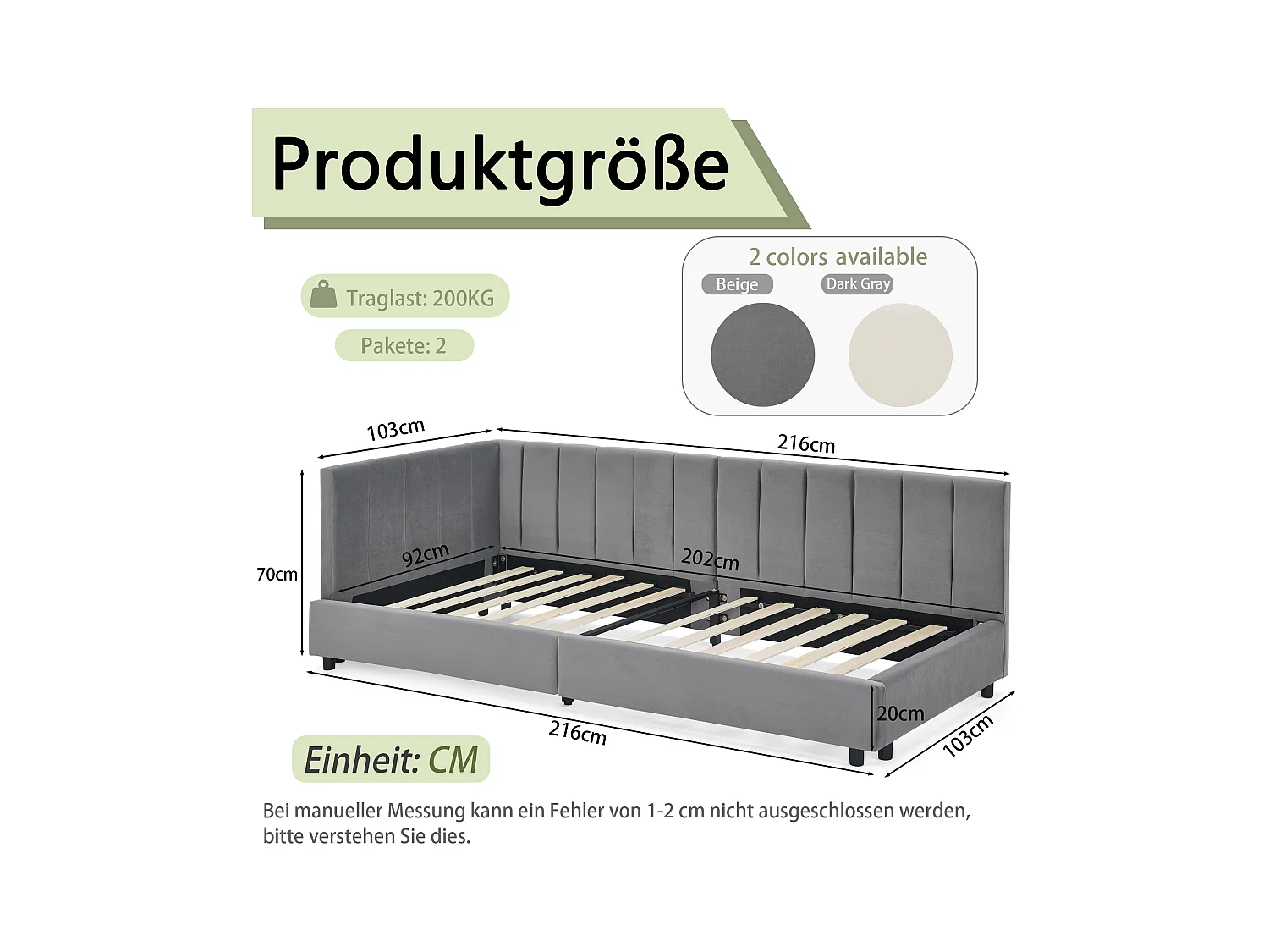 Eenpersoons slaapbank 90x200cm met hoge rugleuning, lattenbodem, grijs fluweel