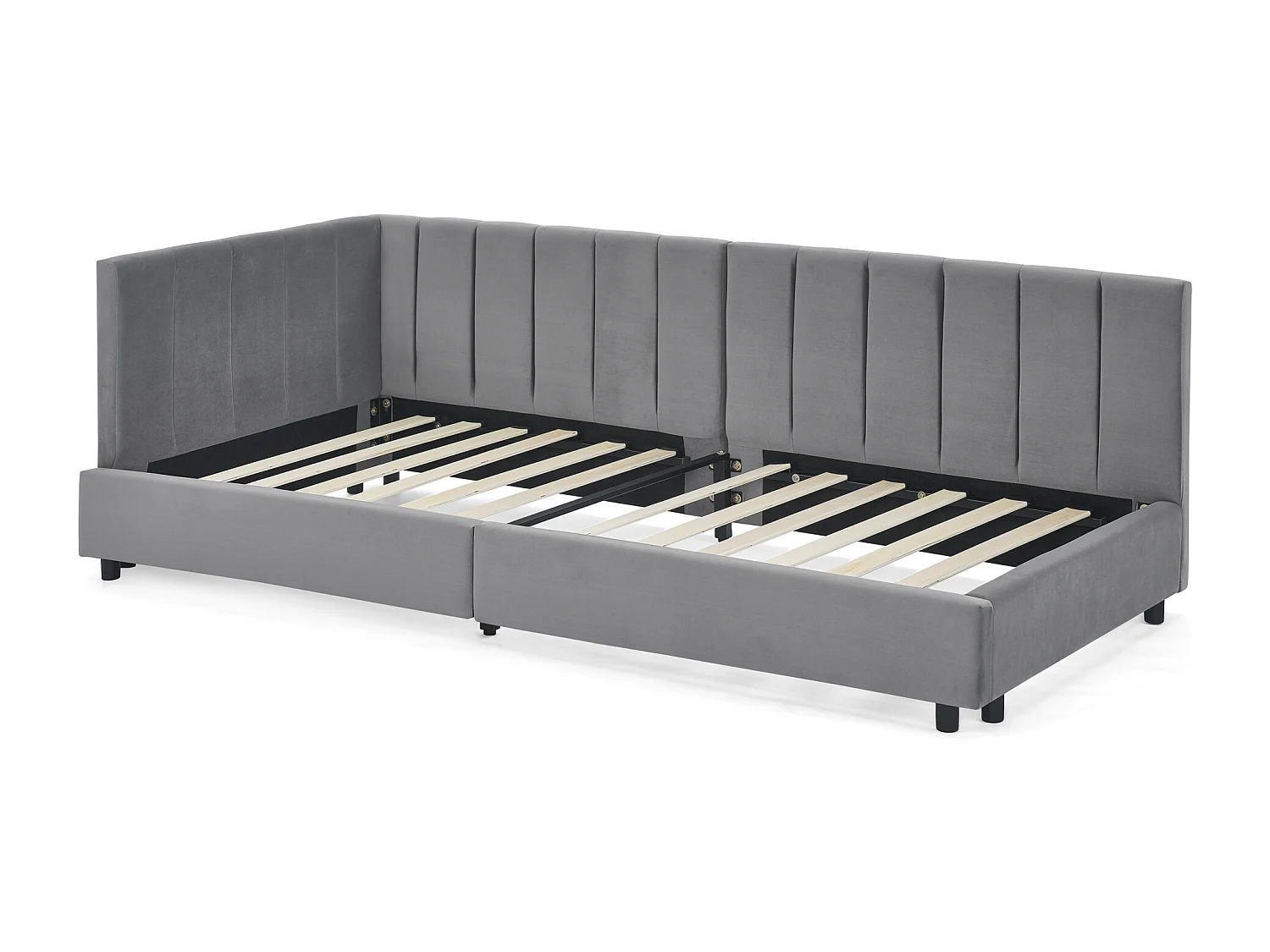 Lit banquette simple 90x200cm avec dossier haut, sommier à lattes, velours gris