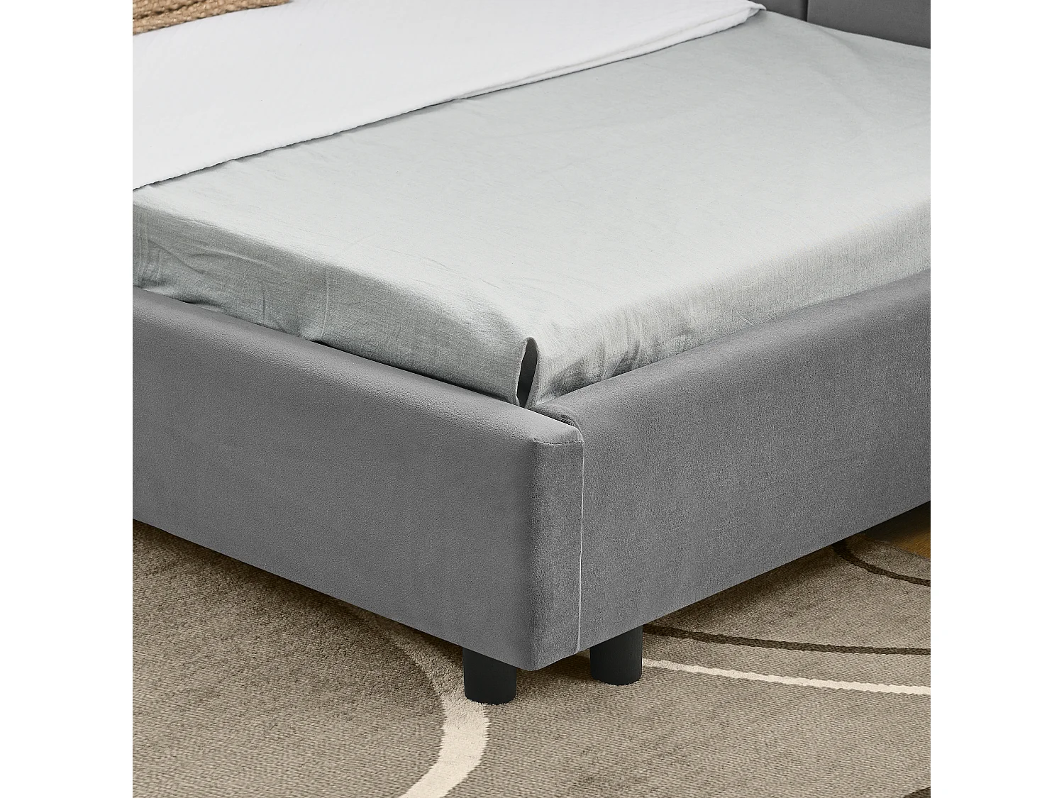 Lit banquette simple 90x200cm avec dossier haut, sommier à lattes, velours gris