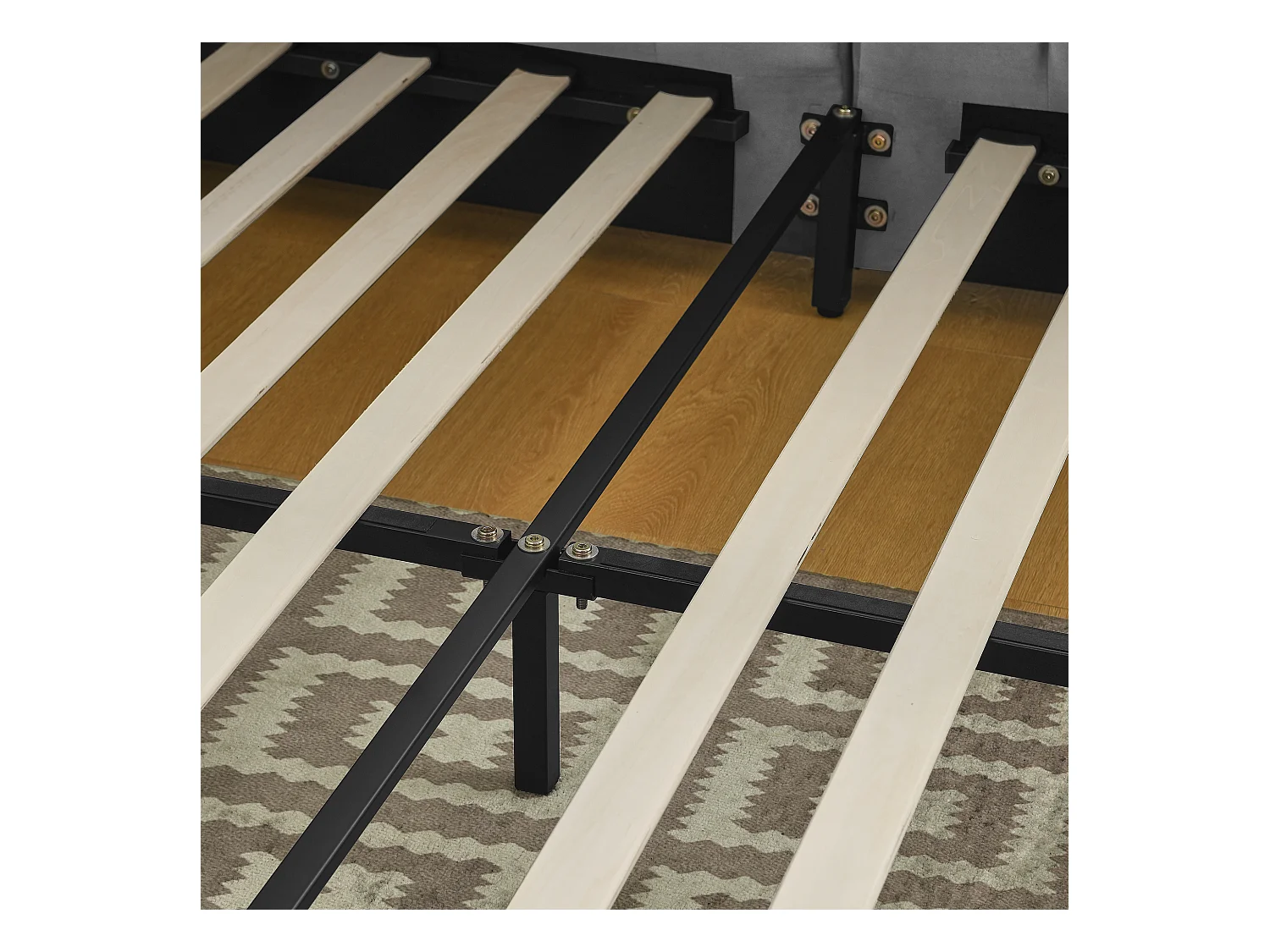 Tweepersoons slaapbank 140x200cm met hoge rugleuning, lattenbodem, grijs fluweel