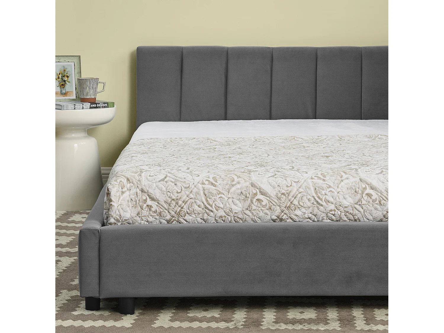 Lit banquette double 140x200cm avec dossier haut, sommier à lattes, velours gris