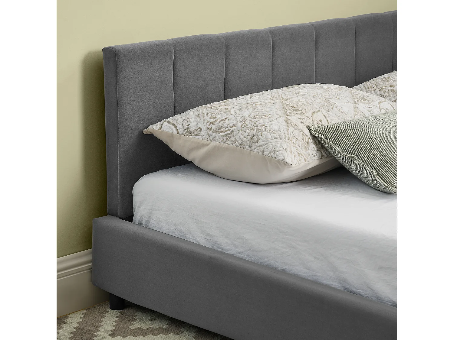 Lit banquette double 140x200cm avec dossier haut, sommier à lattes, velours gris