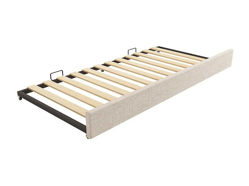 Lit banquette 90x190cm avec lit gigogne 90x190cm, forme nuage, tissu lin beige