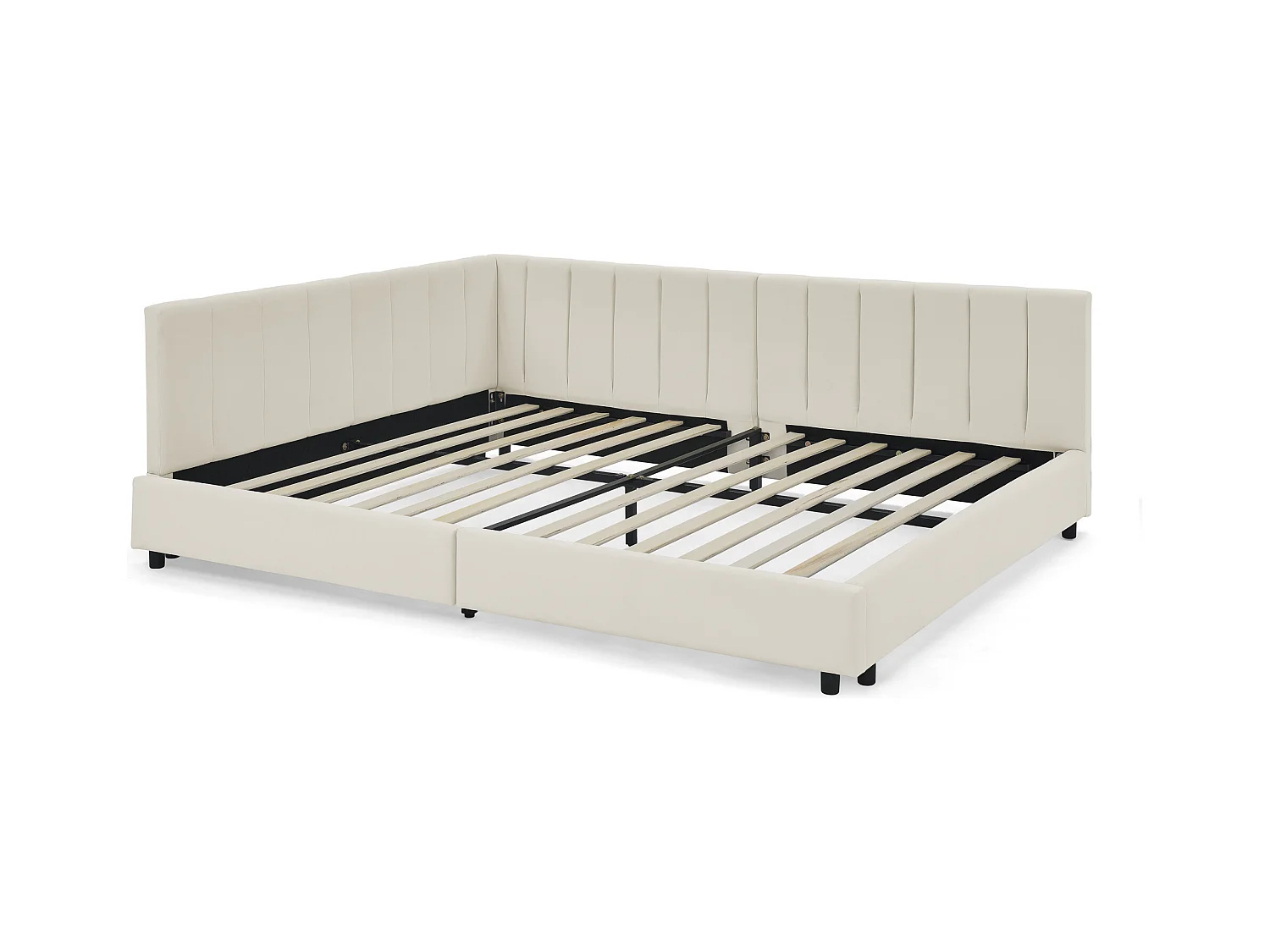 Tweepersoons slaapbank 160x200cm met hoge rugleuning, lattenbodem, beige fluweel