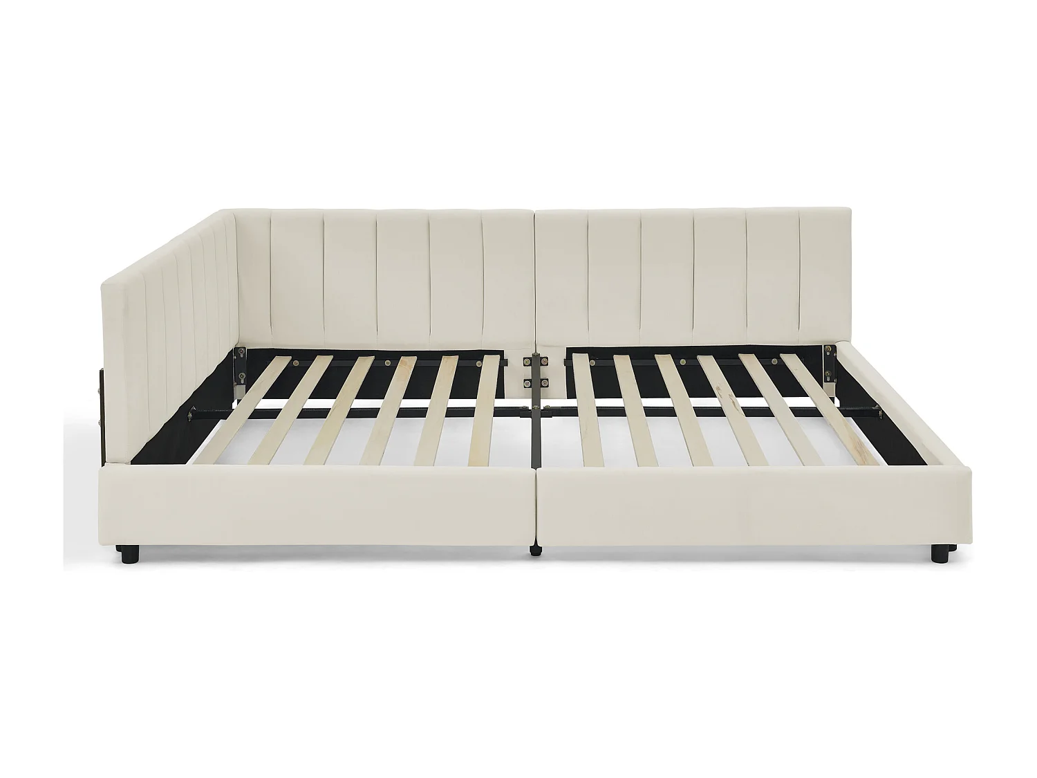 Lit banquette double 160x200cm avec dossier haut, sommier à lattes, velours beige