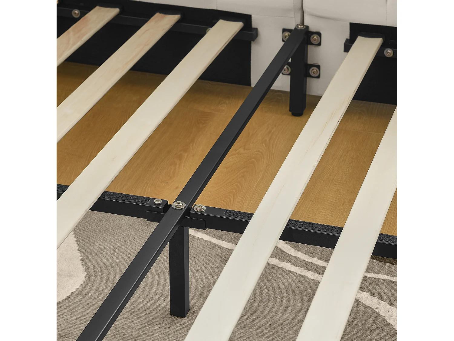 Lit banquette double 160x200cm avec dossier haut, sommier à lattes, velours beige