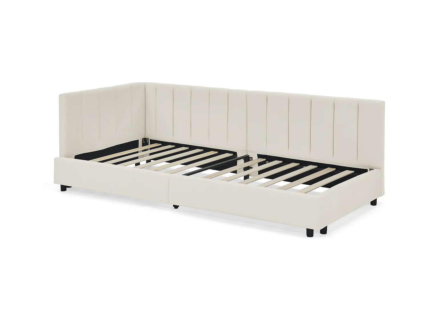 Eenpersoons slaapbank 90x200cm met hoge rugleuning, lattenbodem, beige fluweel