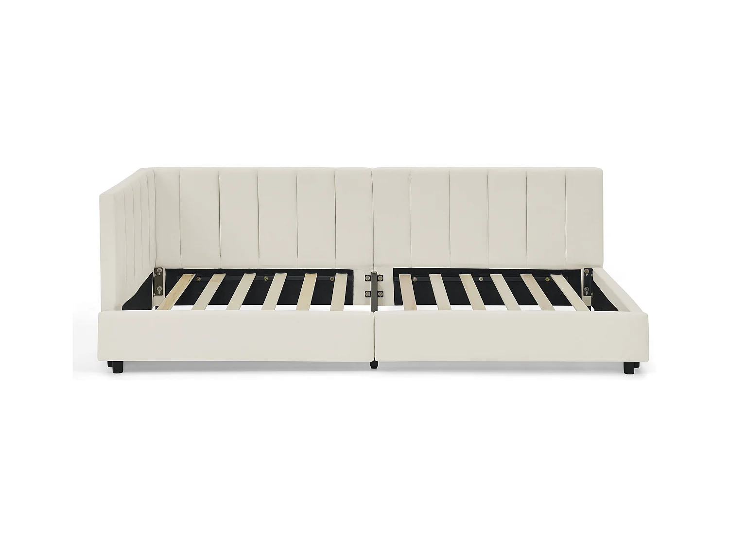 Eenpersoons slaapbank 90x200cm met hoge rugleuning, lattenbodem, beige fluweel