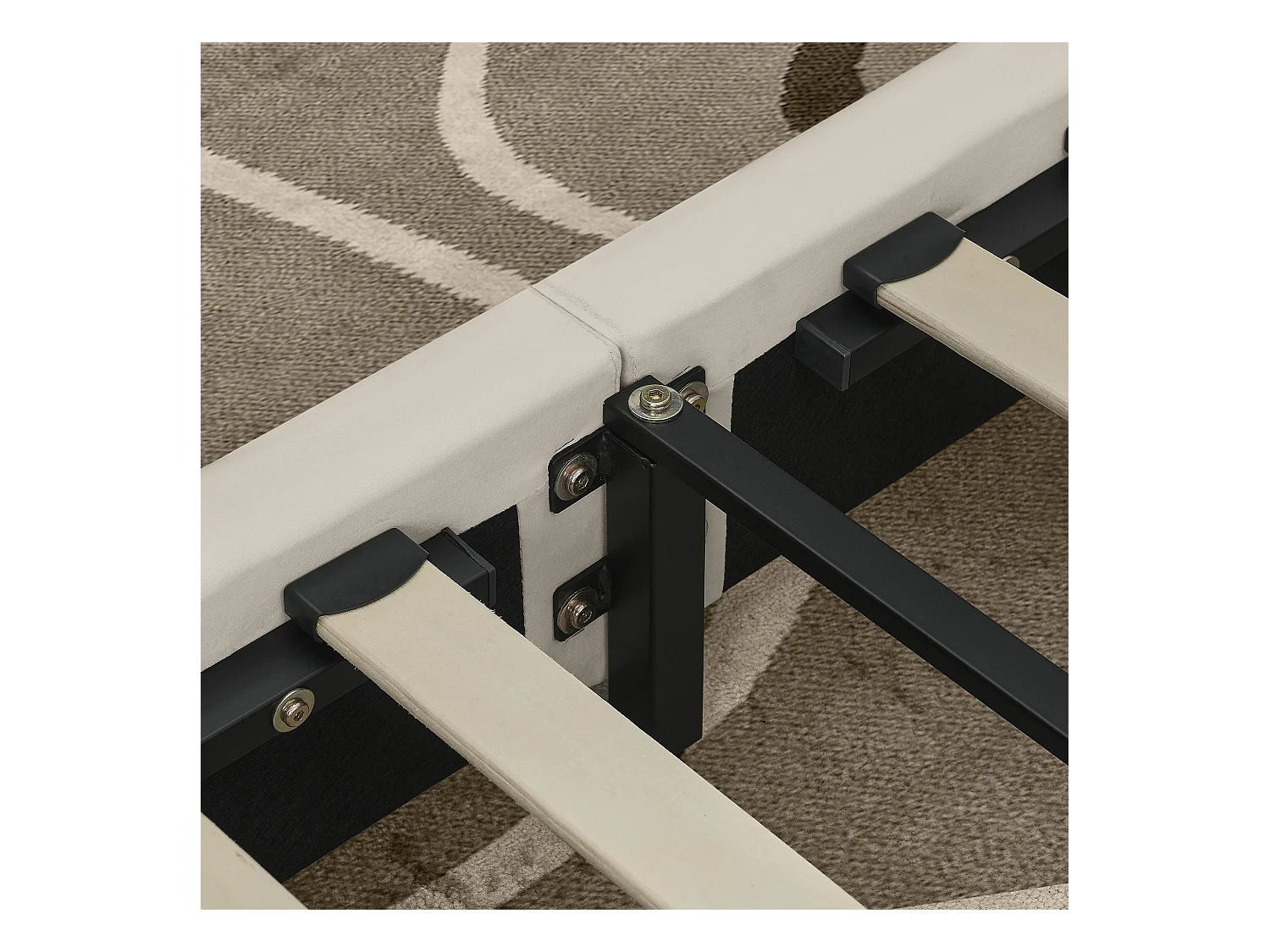 Eenpersoons slaapbank 90x200cm met hoge rugleuning, lattenbodem, beige fluweel