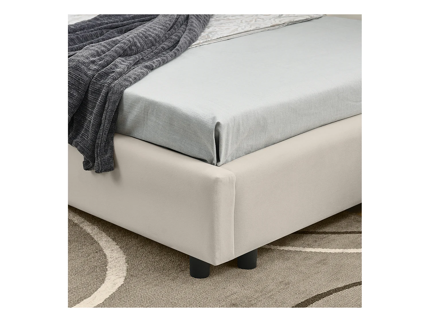 Eenpersoons slaapbank 90x200cm met hoge rugleuning, lattenbodem, beige fluweel