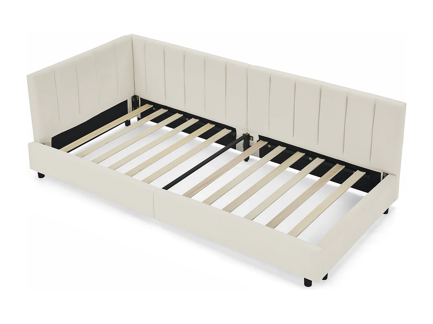 Lit banquette simple 90x200cm avec dossier haut, sommier à lattes, velours beige