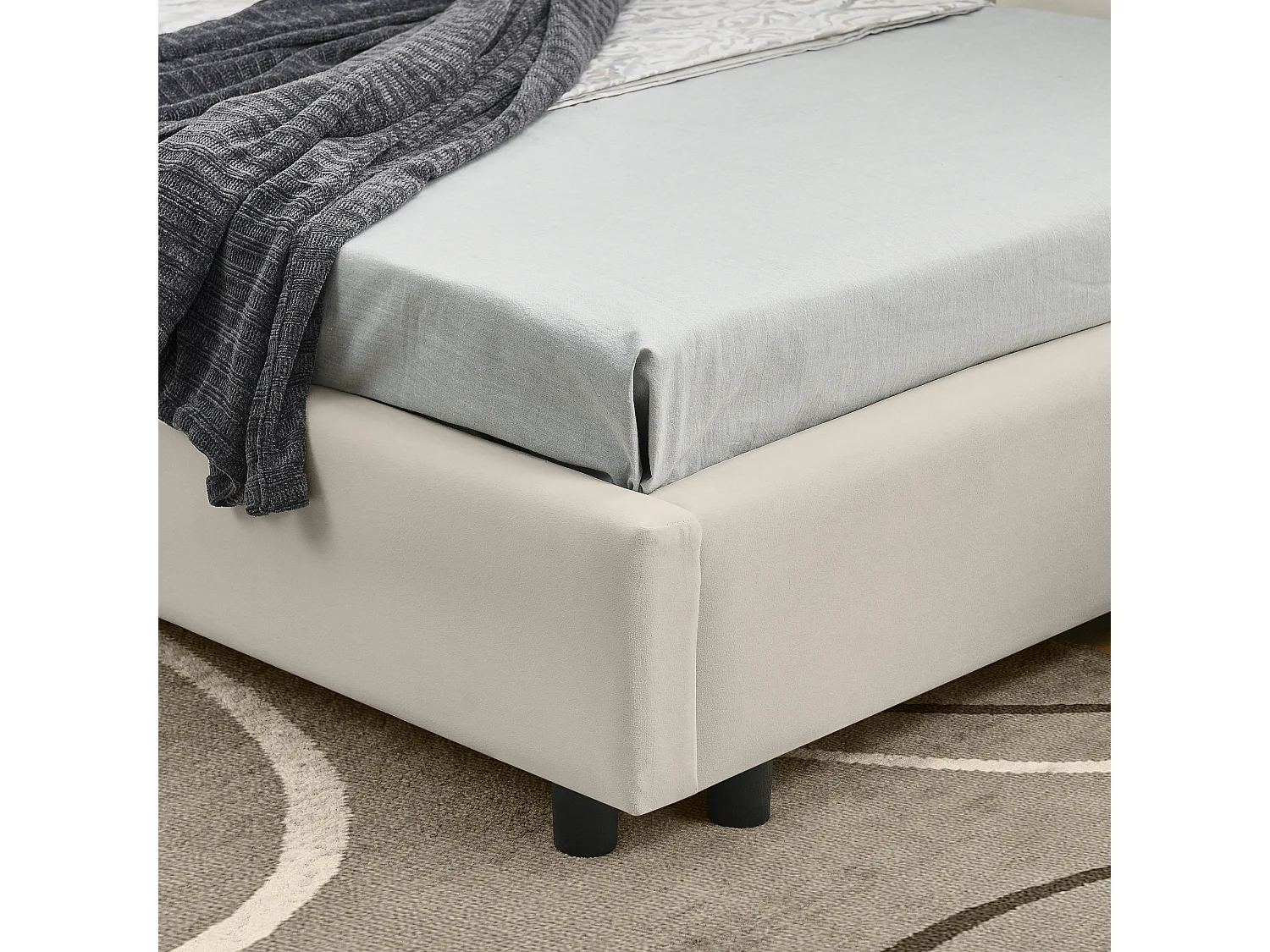 Lit banquette simple 90x200cm avec dossier haut, sommier à lattes, velours beige