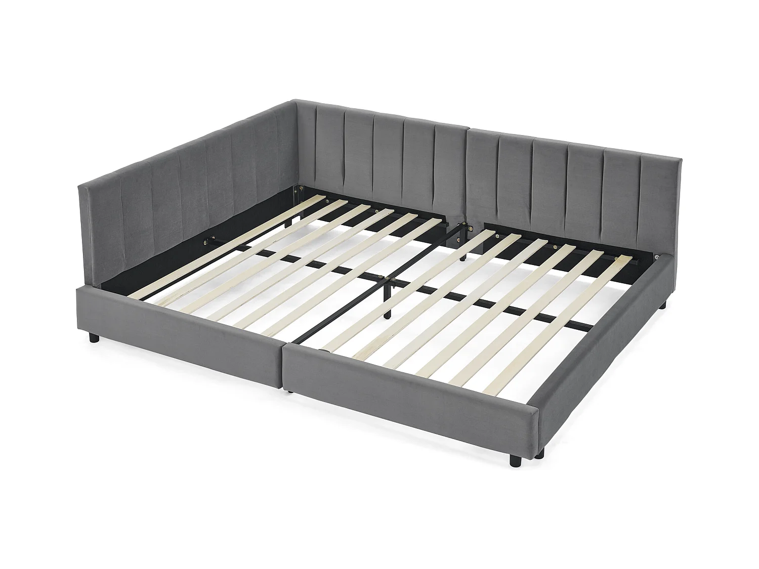 Tweepersoons slaapbank 160x200cm met hoge rugleuning, lattenbodem, grijs fluweel