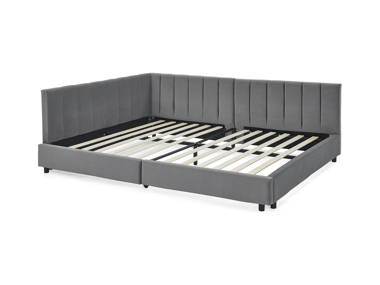 Tweepersoons slaapbank 160x200cm met hoge rugleuning, lattenbodem, grijs fluweel