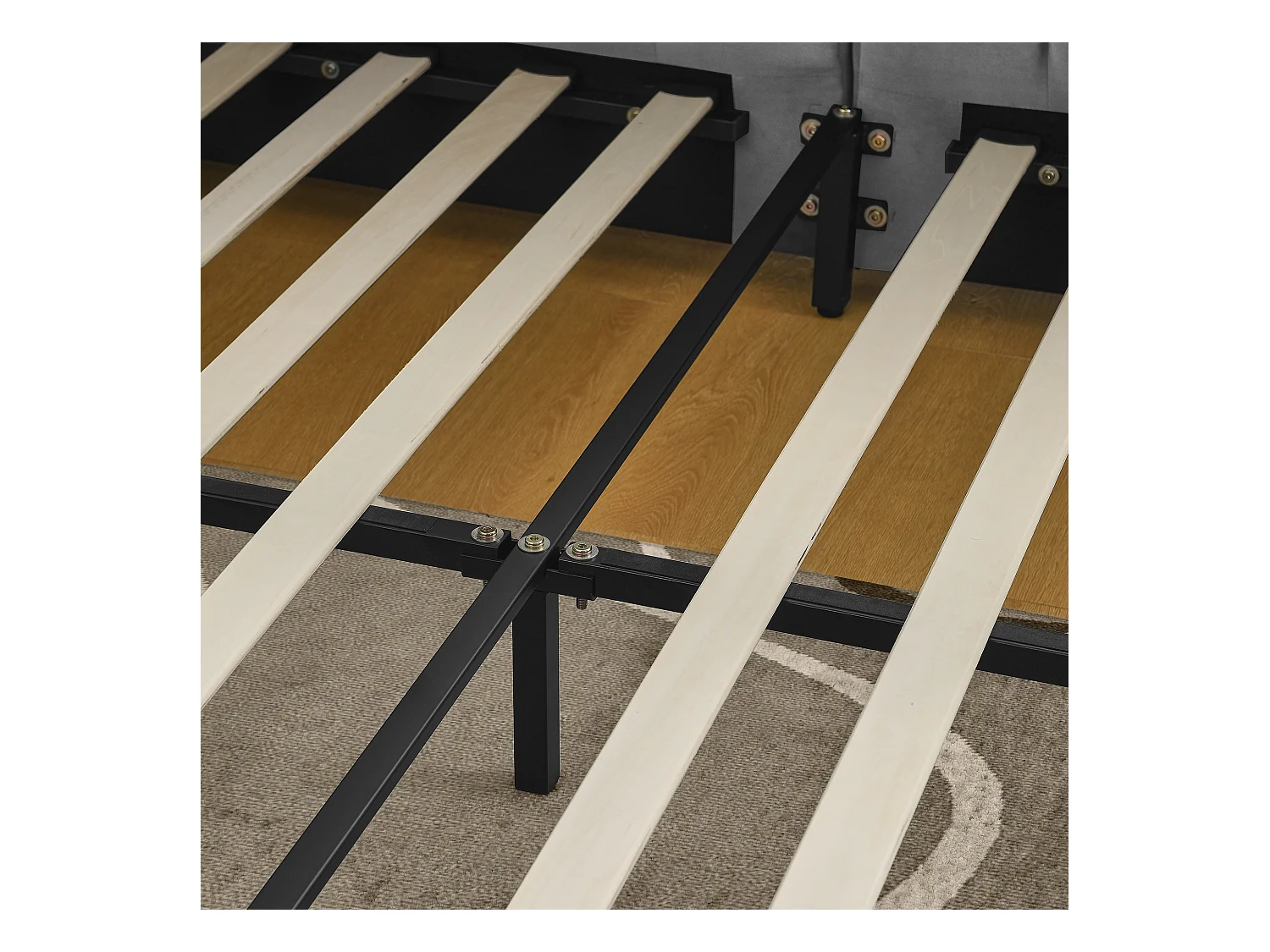 Tweepersoons slaapbank 160x200cm met hoge rugleuning, lattenbodem, grijs fluweel