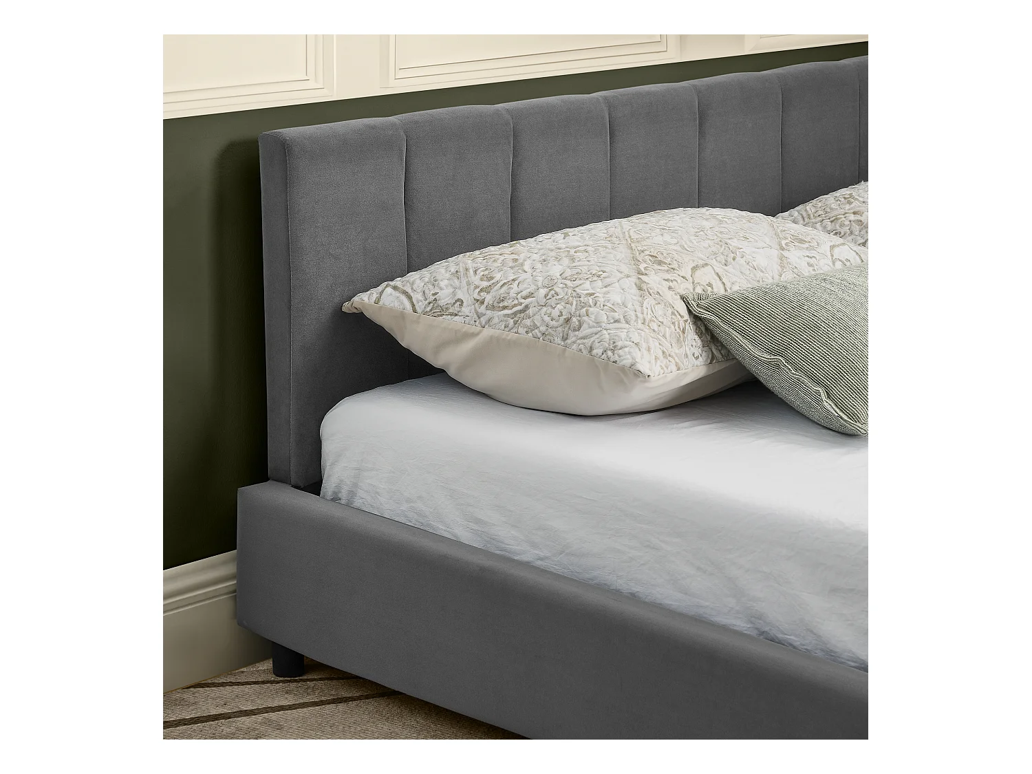 Tweepersoons slaapbank 160x200cm met hoge rugleuning, lattenbodem, grijs fluweel