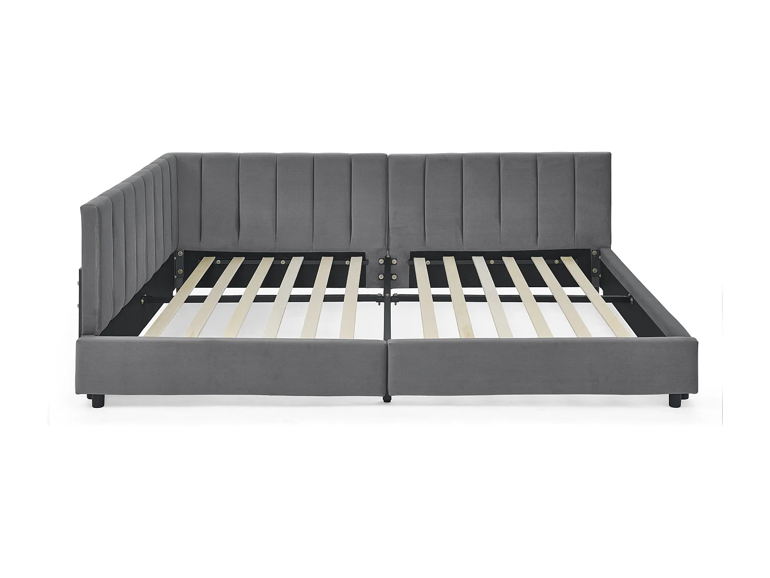 Lit banquette double 160x200cm avec dossier haut, sommier à lattes, velours gris
