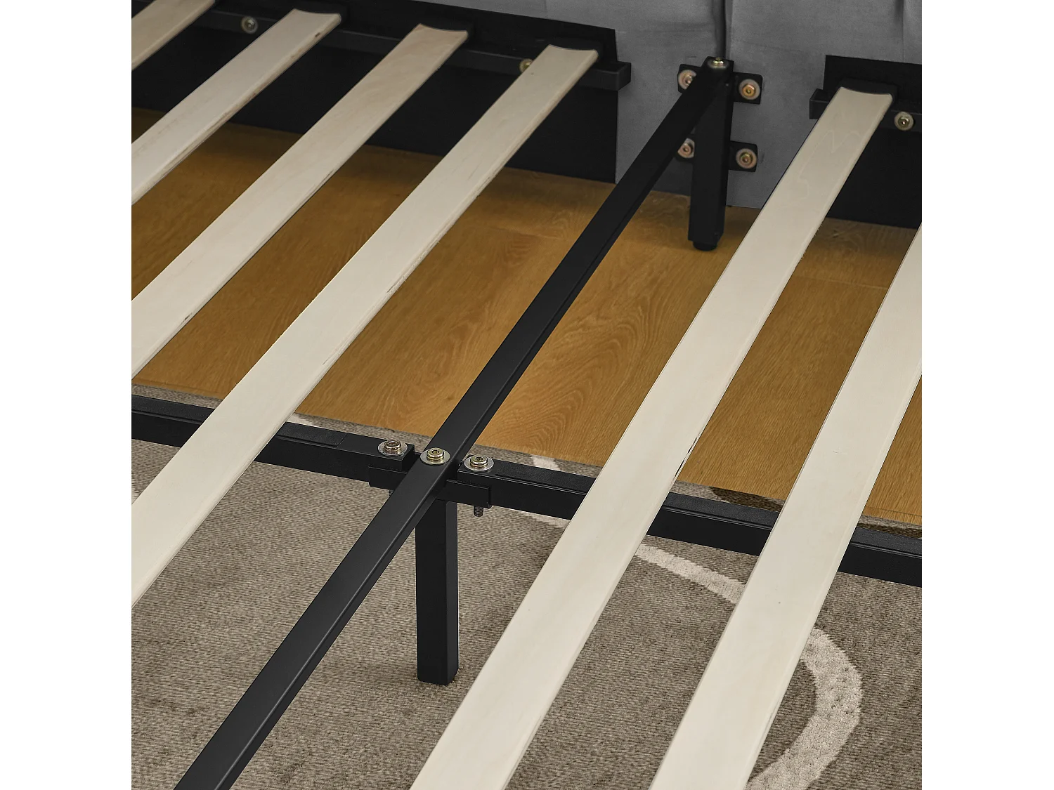 Lit banquette double 160x200cm avec dossier haut, sommier à lattes, velours gris