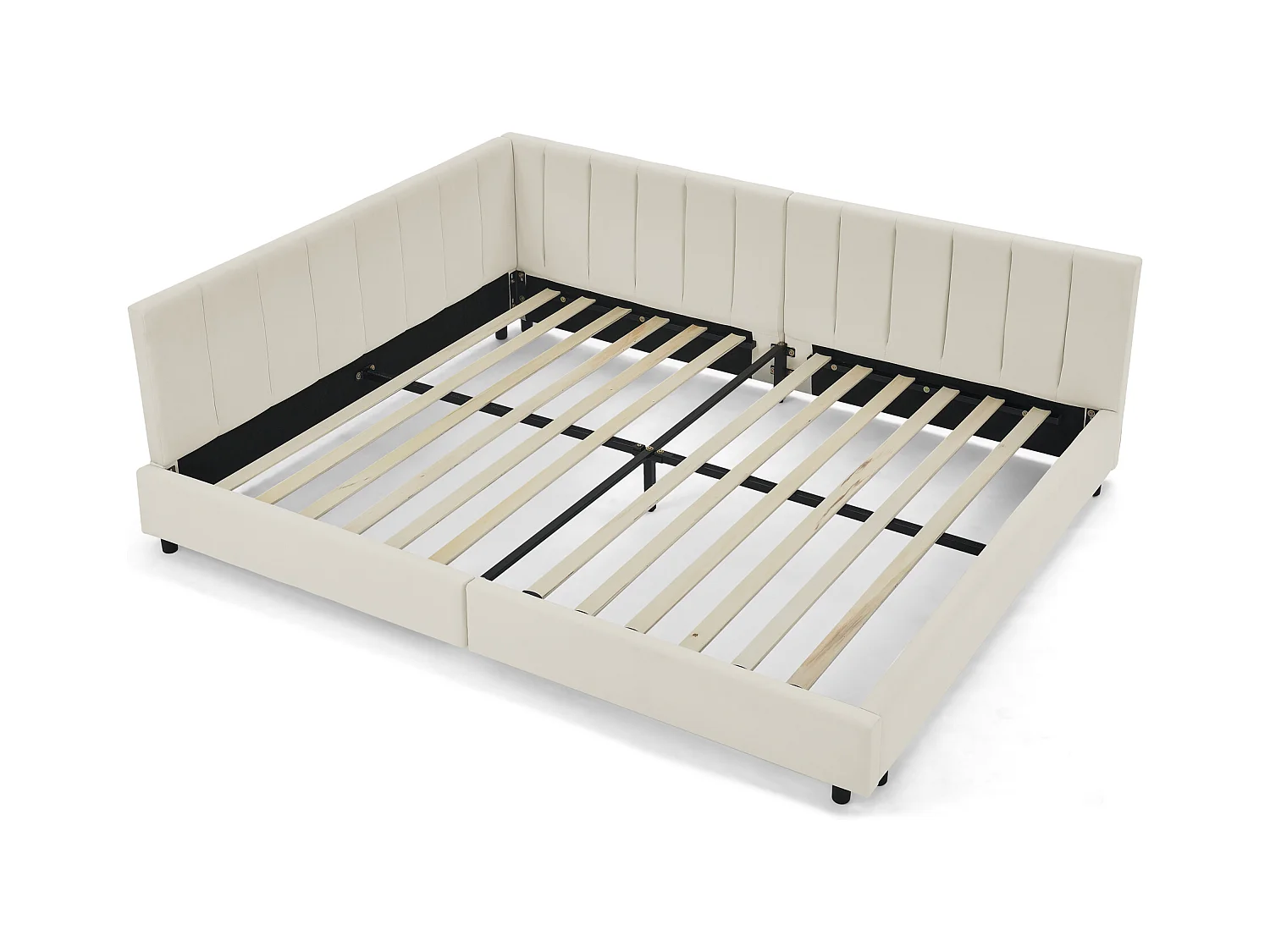 Tweepersoons slaapbank 140x200cm met hoge rugleuning, lattenbodem, beige fluweel