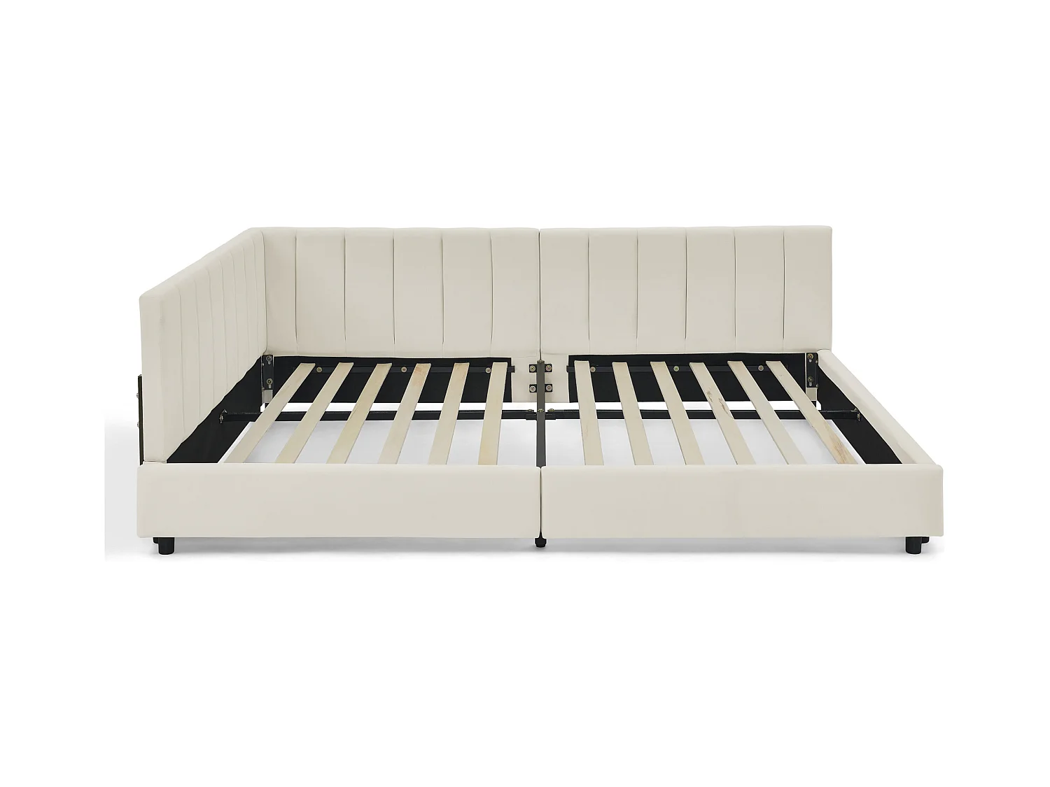 Tweepersoons slaapbank 140x200cm met hoge rugleuning, lattenbodem, beige fluweel