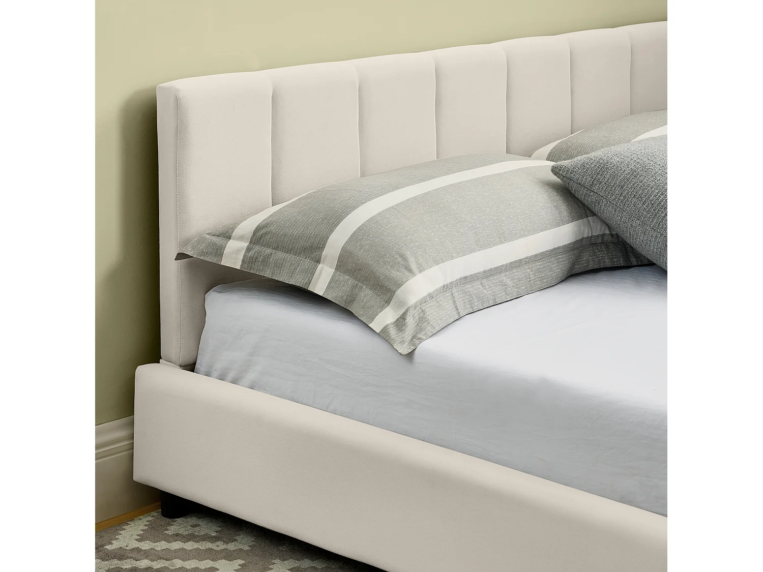 Lit banquette double 140x200cm avec dossier haut, sommier à lattes, velours beige