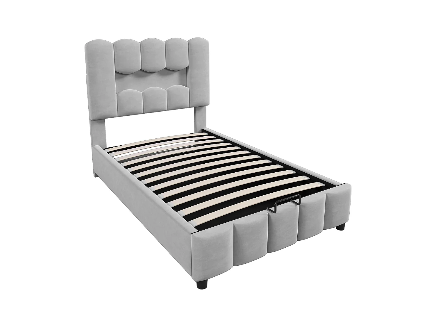 Letto singolo contenitore 90x200cm con illuminazione LED, testiera regolabile, velluto grigio