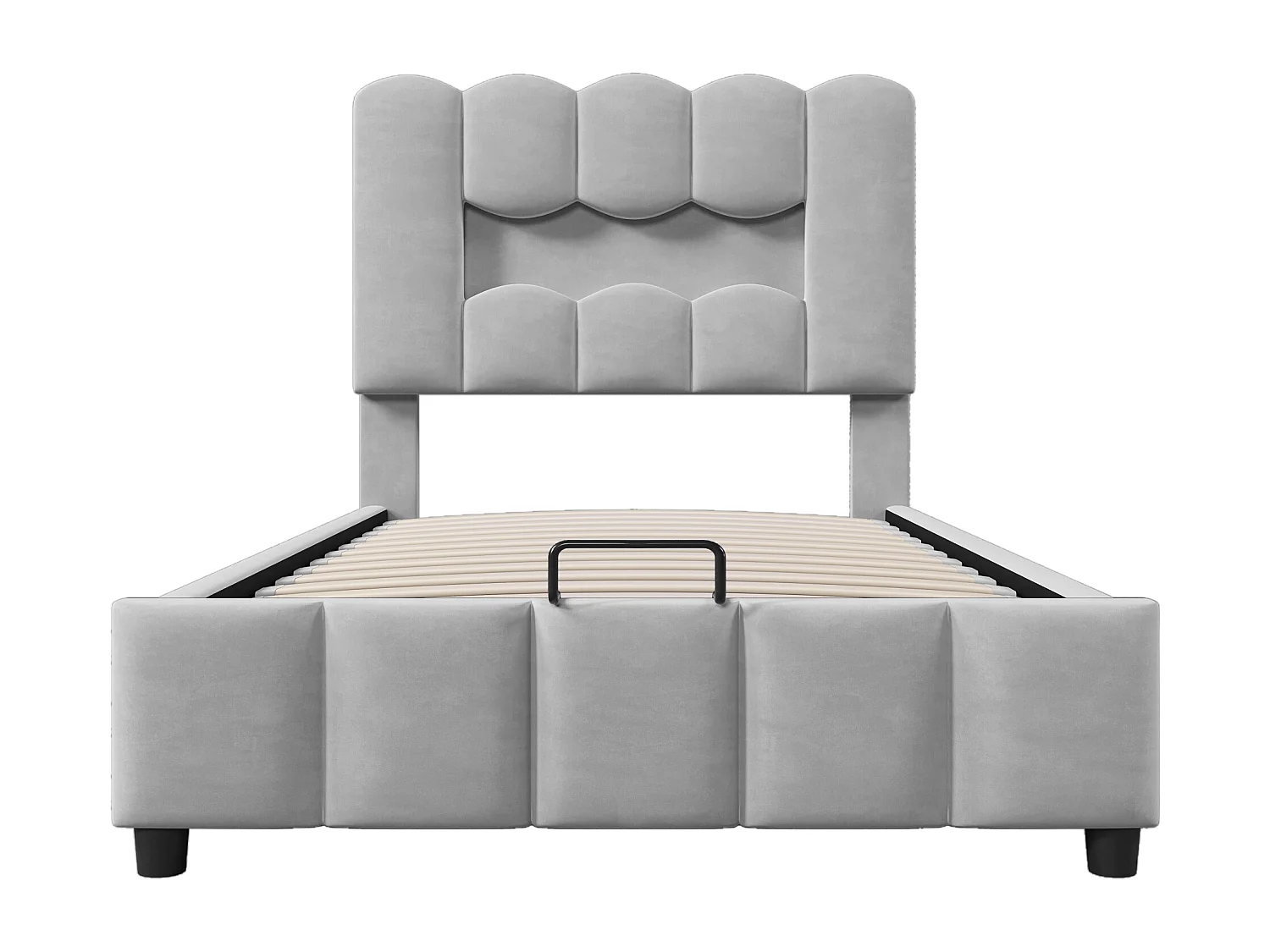 Letto singolo contenitore 90x200cm con illuminazione LED, testiera regolabile, velluto grigio